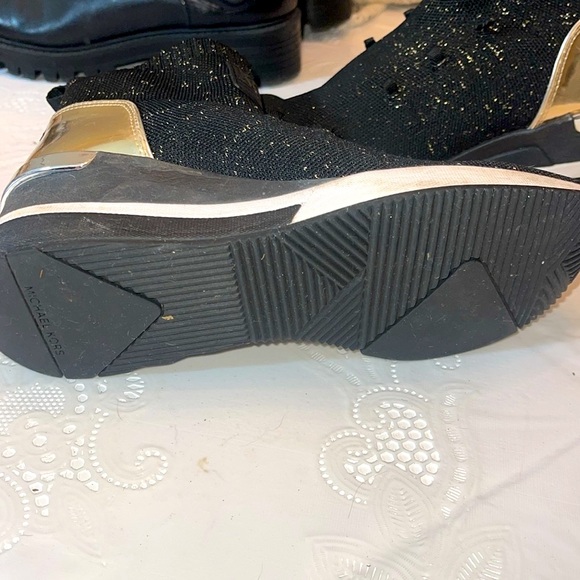 Michael Kors size 7- black and gold slip on sock sneakers with a built-in wedge - Picture 3 of 10